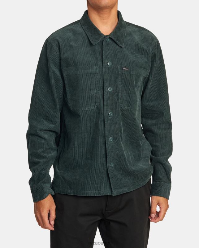 Clothing V84B568 hunter green RVCA Men Americana Corduroy Overshirt