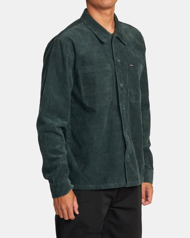 Clothing V84B568 hunter green RVCA Men Americana Corduroy Overshirt