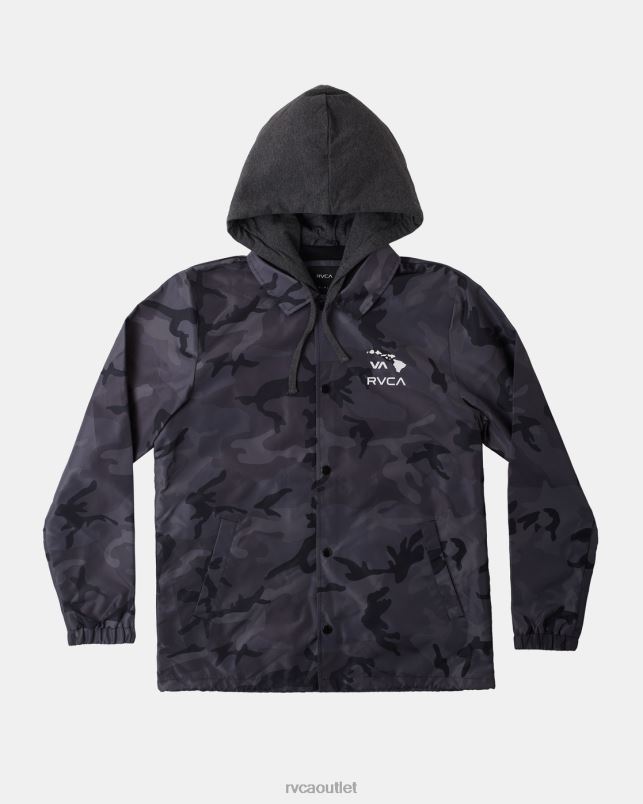 Clothing V84B795 black camo RVCA Men Island Hex Hooded Coaches Jacket
