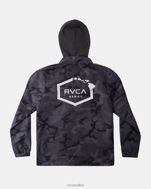 Clothing V84B795 black camo RVCA Men Island Hex Hooded Coaches Jacket