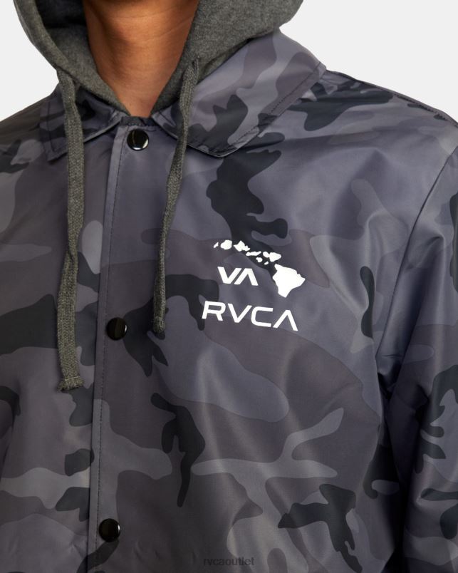 Clothing V84B795 black camo RVCA Men Island Hex Hooded Coaches Jacket