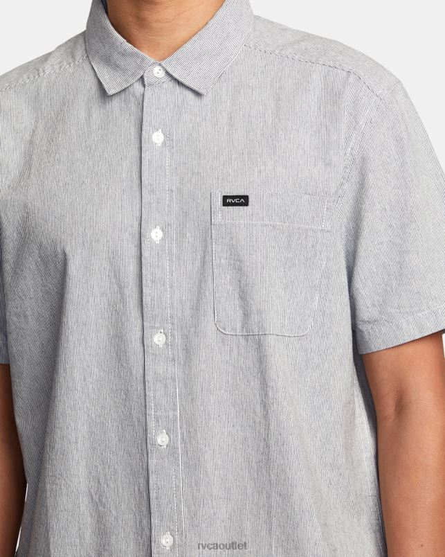 Clothing V84B1006 moody blue RVCA Men Visions Stripe Short Sleeve Shirt