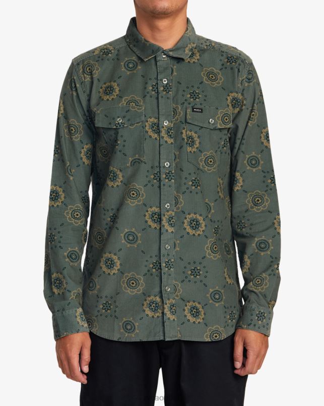 Clothing V84B1041 balsam green RVCA Men Warm Sands Cord Long Sleeve Shirt
