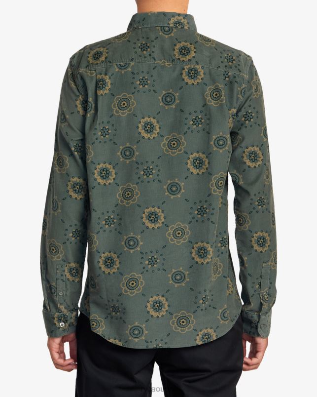 Clothing V84B1041 balsam green RVCA Men Warm Sands Cord Long Sleeve Shirt