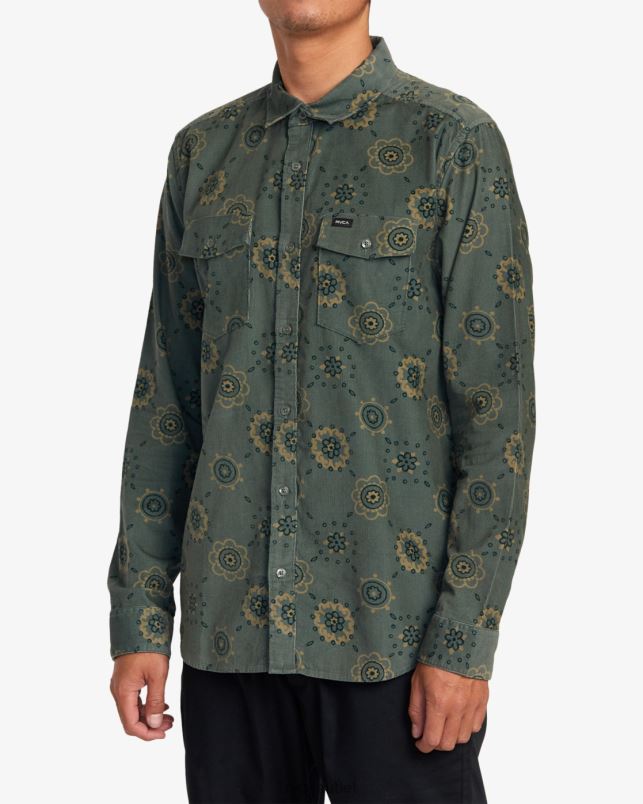 Clothing V84B1041 balsam green RVCA Men Warm Sands Cord Long Sleeve Shirt