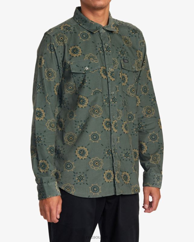 Clothing V84B1041 balsam green RVCA Men Warm Sands Cord Long Sleeve Shirt