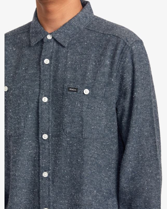 Clothing V84B1048 moody blue RVCA Men Harvest Neps Flannel Shirt