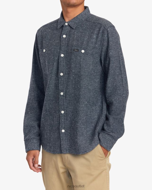 Clothing V84B1048 moody blue RVCA Men Harvest Neps Flannel Shirt
