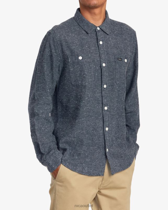 Clothing V84B1048 moody blue RVCA Men Harvest Neps Flannel Shirt