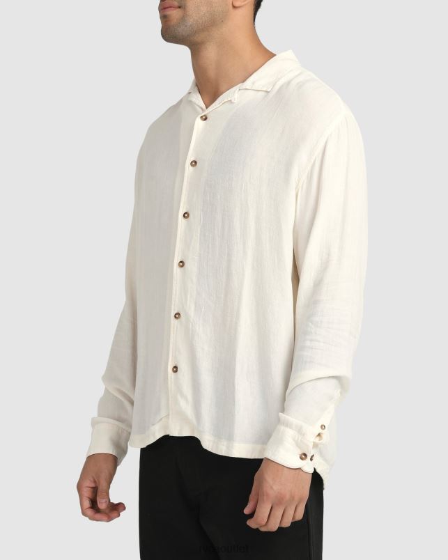 Clothing V84B1061 natural RVCA Men Beat Long Sleeve Button-Down Shirt