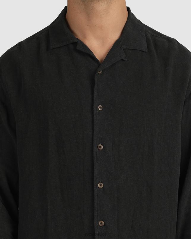 Clothing V84B1064 black RVCA Men Beat Long Sleeve Button-Down Shirt