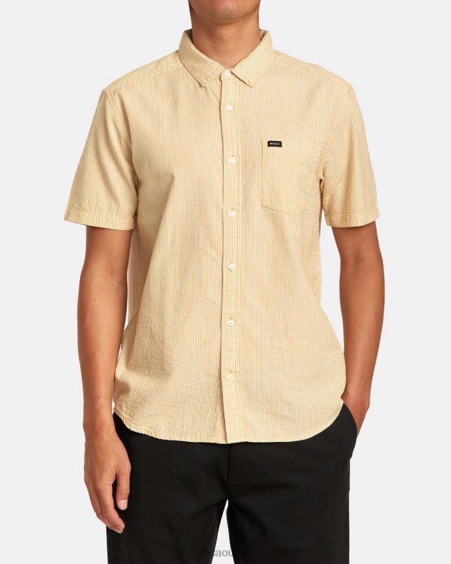 Clothing V84B11 butterscotch RVCA Men Endless Seersucker Short Sleeve Shirt