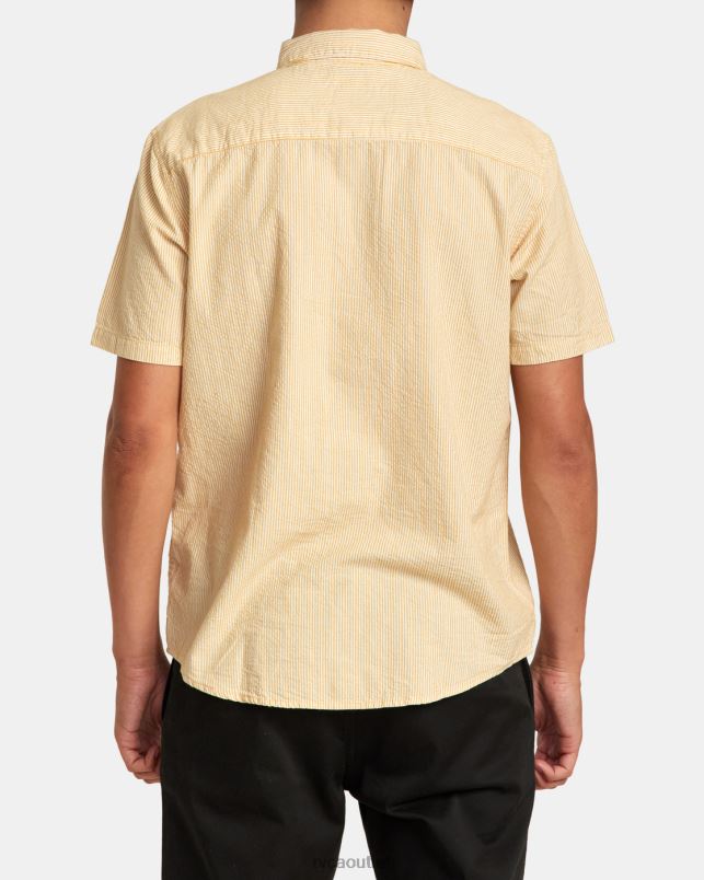 Clothing V84B11 butterscotch RVCA Men Endless Seersucker Short Sleeve Shirt