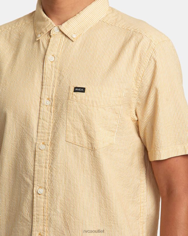 Clothing V84B11 butterscotch RVCA Men Endless Seersucker Short Sleeve Shirt