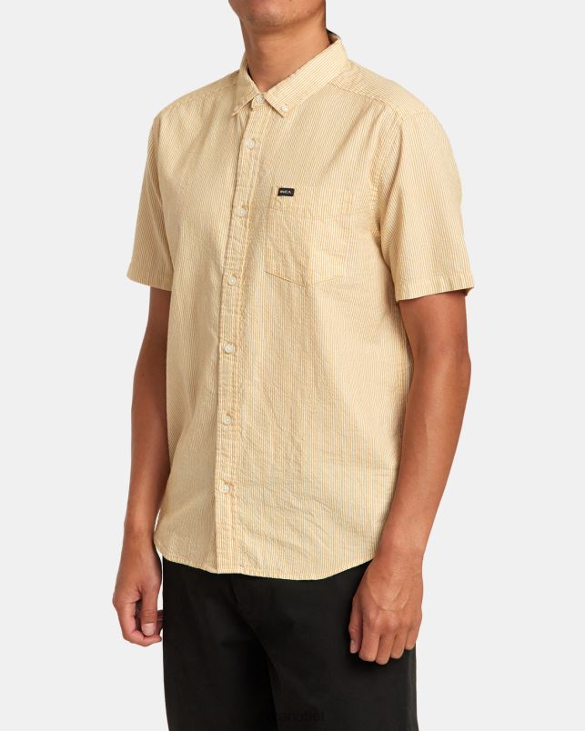 Clothing V84B11 butterscotch RVCA Men Endless Seersucker Short Sleeve Shirt
