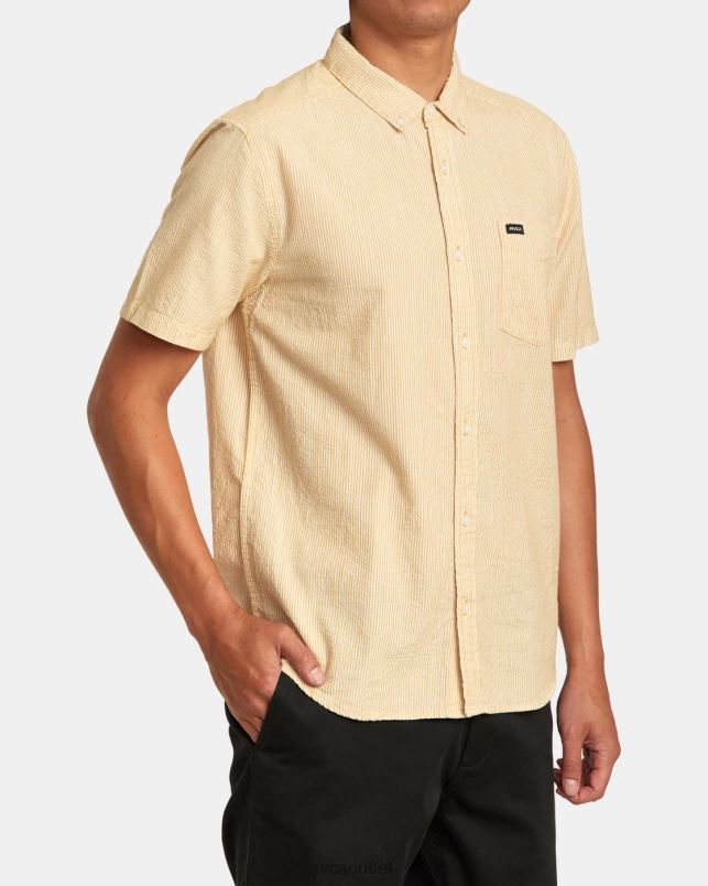 Clothing V84B11 butterscotch RVCA Men Endless Seersucker Short Sleeve Shirt