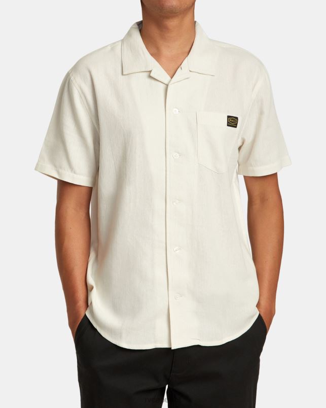 Clothing V84B12 silver bleach RVCA Men Recession Collection Day Shift Short Sleeve Shirt