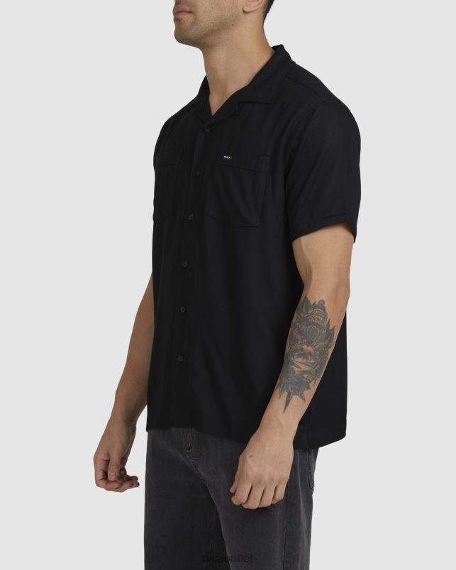 Clothing V84B132 black RVCA Men Neon Dragon Club Short Sleeve Shirt
