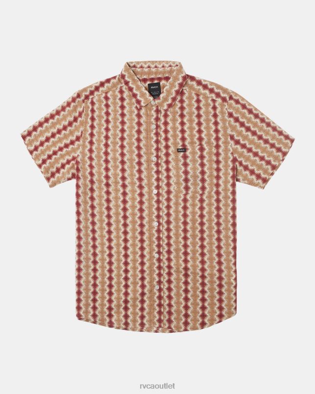 Clothing V84B136 cinnabar RVCA Men Shima Gauze Short Sleeve Shirt