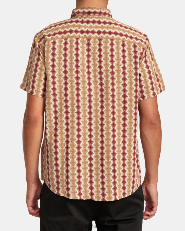 Clothing V84B136 cinnabar RVCA Men Shima Gauze Short Sleeve Shirt