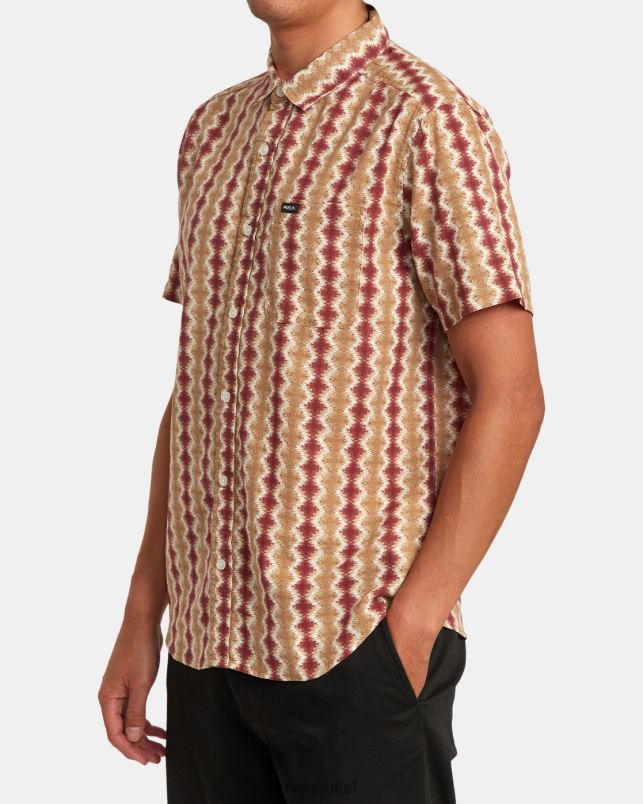 Clothing V84B136 cinnabar RVCA Men Shima Gauze Short Sleeve Shirt