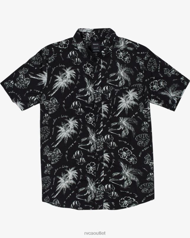 Clothing V84B13 black RVCA Men Tropic Winds Short Sleeve Shirt