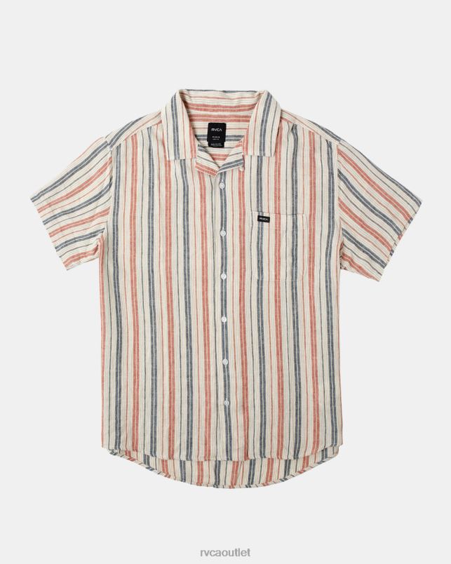 Clothing V84B141 khaki RVCA Men Satellite Stripe Short Sleeve Shirt