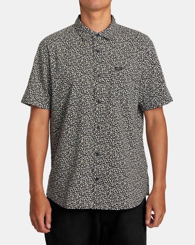 Clothing V84B150 black RVCA Men Micro Garden Short Sleeve Shirt
