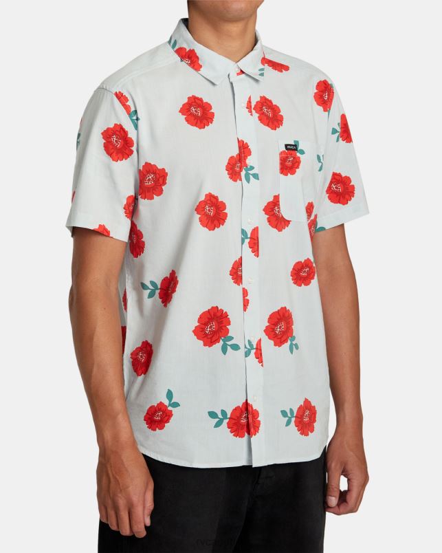 Clothing V84B288 green tea RVCA Men Botanical Short Sleeve Shirt