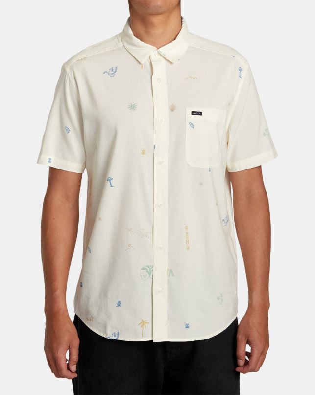 Clothing V84B292 natural RVCA Men Desert Trip Short Sleeve Shirt