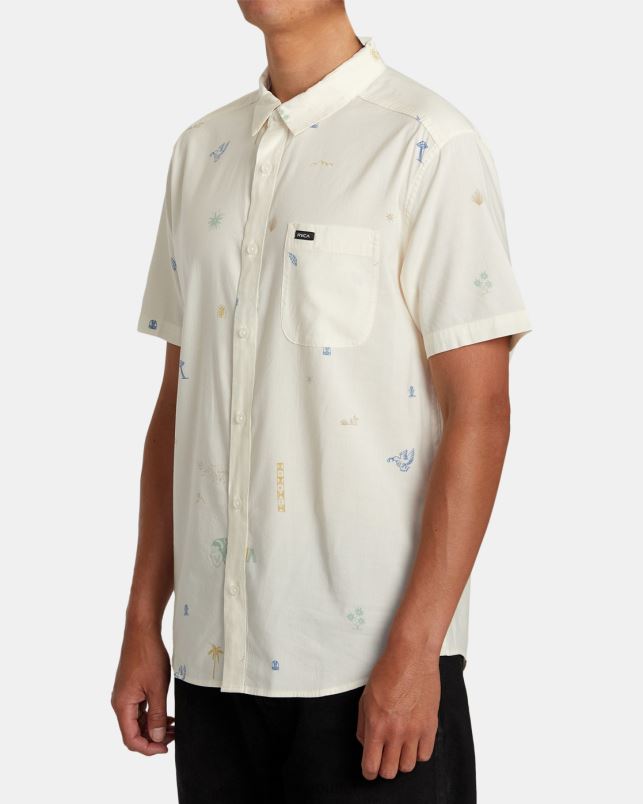 Clothing V84B292 natural RVCA Men Desert Trip Short Sleeve Shirt