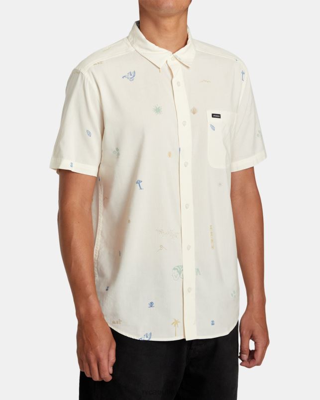 Clothing V84B292 natural RVCA Men Desert Trip Short Sleeve Shirt