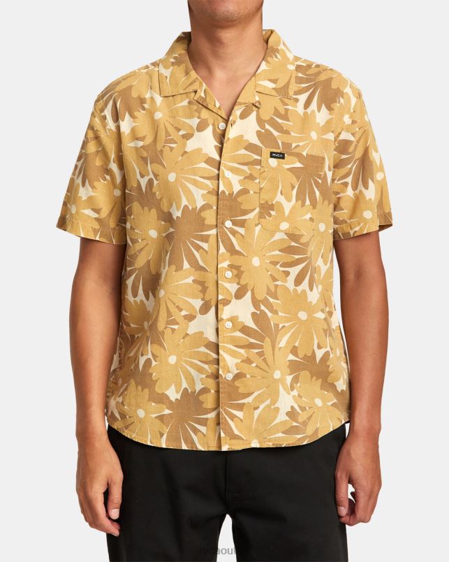 Clothing V84B308 khaki RVCA Men Pop Floral Short Sleeve Shirt