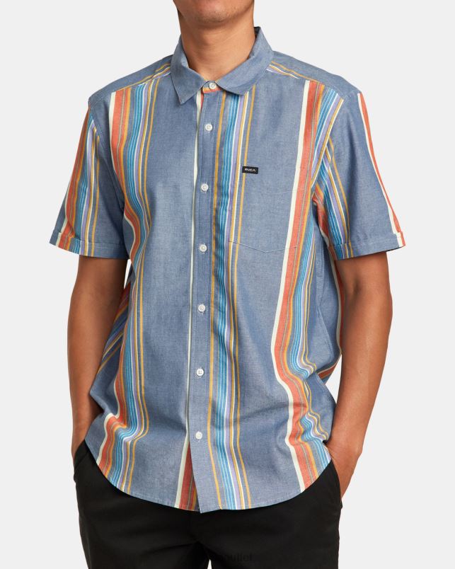 Clothing V84B30 multi RVCA Men Mayday Stripe Short Sleeve Shirt