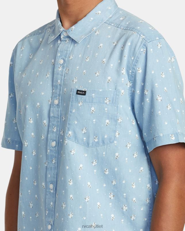Clothing V84B448 washed denim RVCA Men County Line Short Sleeve Shirt