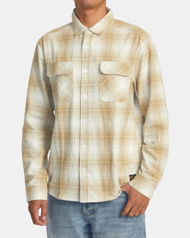 Clothing V84B457 khaki RVCA Men Dayshift Flannel Long Sleeve Shirt