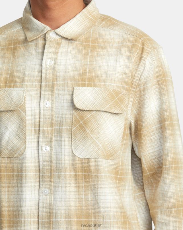 Clothing V84B457 khaki RVCA Men Dayshift Flannel Long Sleeve Shirt