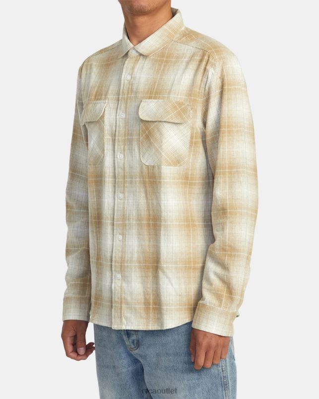 Clothing V84B457 khaki RVCA Men Dayshift Flannel Long Sleeve Shirt