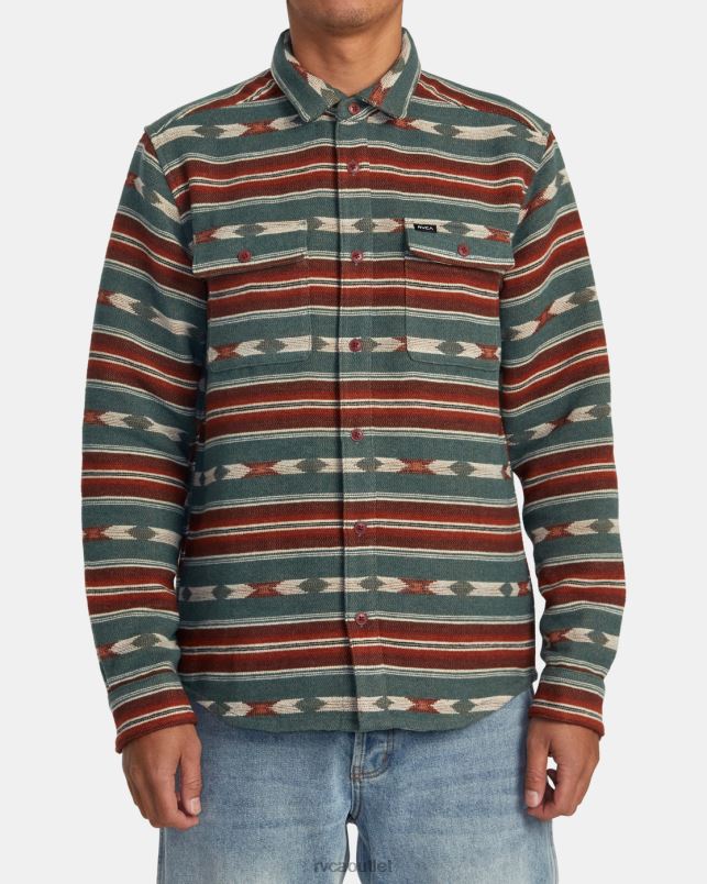 Clothing V84B524 teal RVCA Men Blanket Long Sleeve Shirt