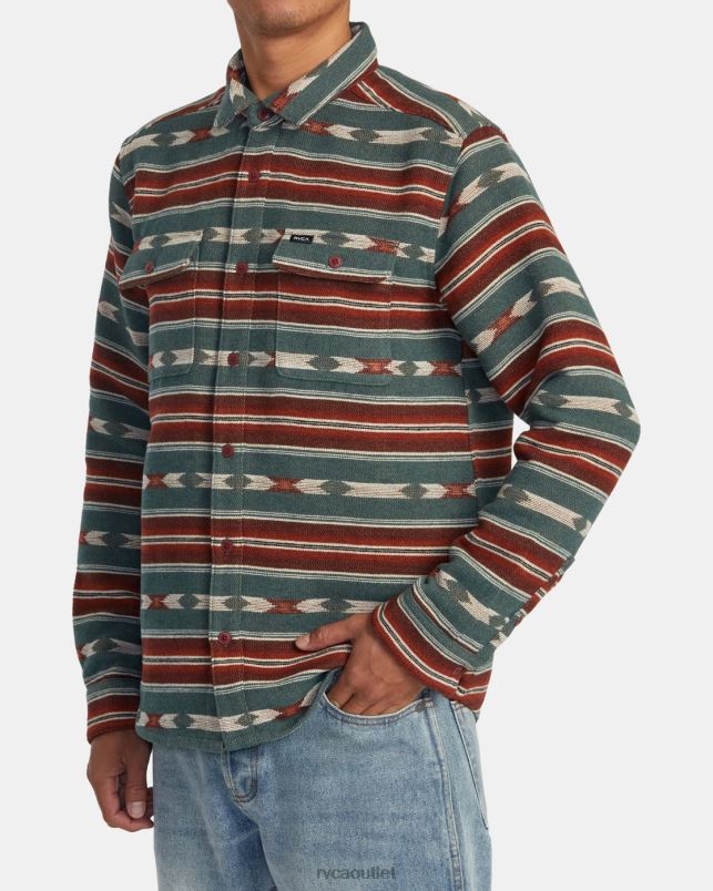 Clothing V84B524 teal RVCA Men Blanket Long Sleeve Shirt