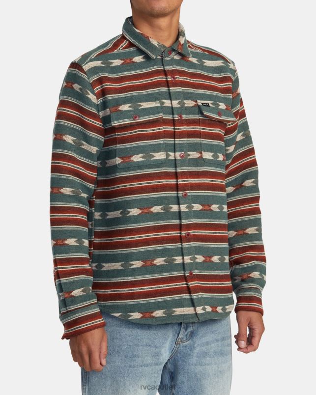 Clothing V84B524 teal RVCA Men Blanket Long Sleeve Shirt