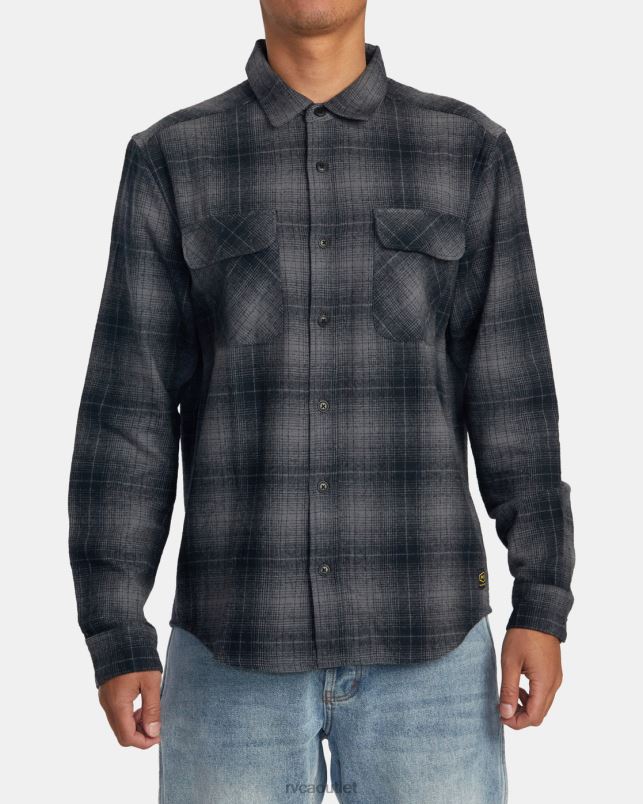 Clothing V84B533 black RVCA Men Dayshift Flannel Long Sleeve Shirt