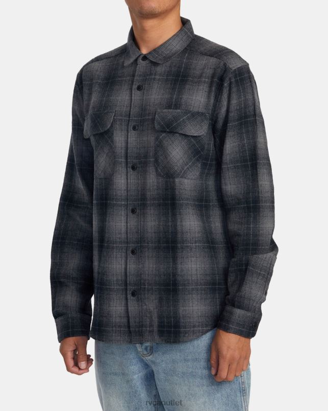 Clothing V84B533 black RVCA Men Dayshift Flannel Long Sleeve Shirt