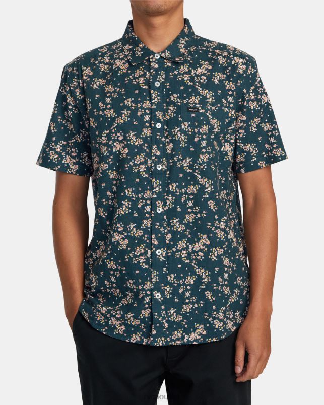 Clothing V84B577 duck blue RVCA Men Rvgazi Short Sleeve Shirt