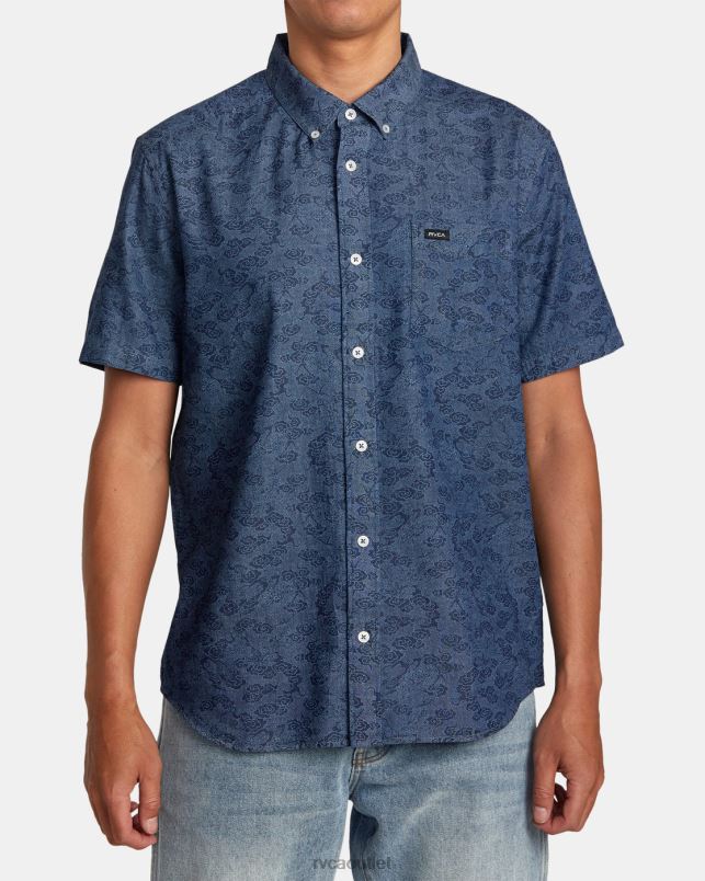 Clothing V84B83 denim RVCA Men Neon Dragon Denim Short Sleeve Shirt