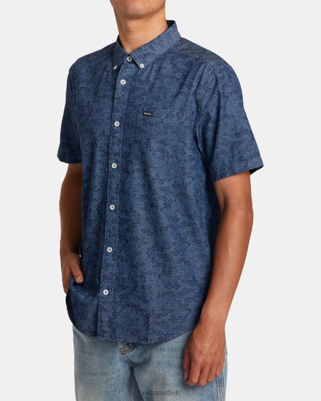Clothing V84B83 denim RVCA Men Neon Dragon Denim Short Sleeve Shirt