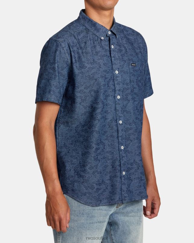 Clothing V84B83 denim RVCA Men Neon Dragon Denim Short Sleeve Shirt