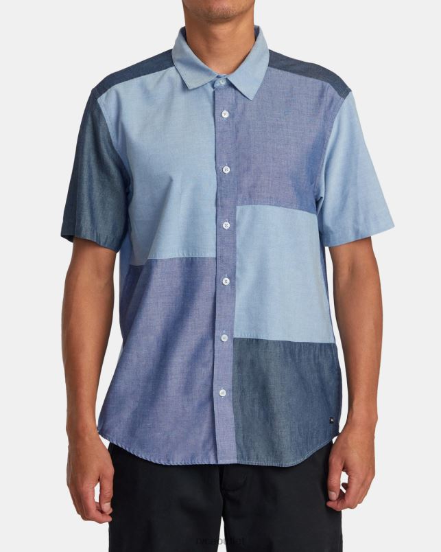 Clothing V84B86 blue RVCA Men Patchwork Short Sleeve Shirt
