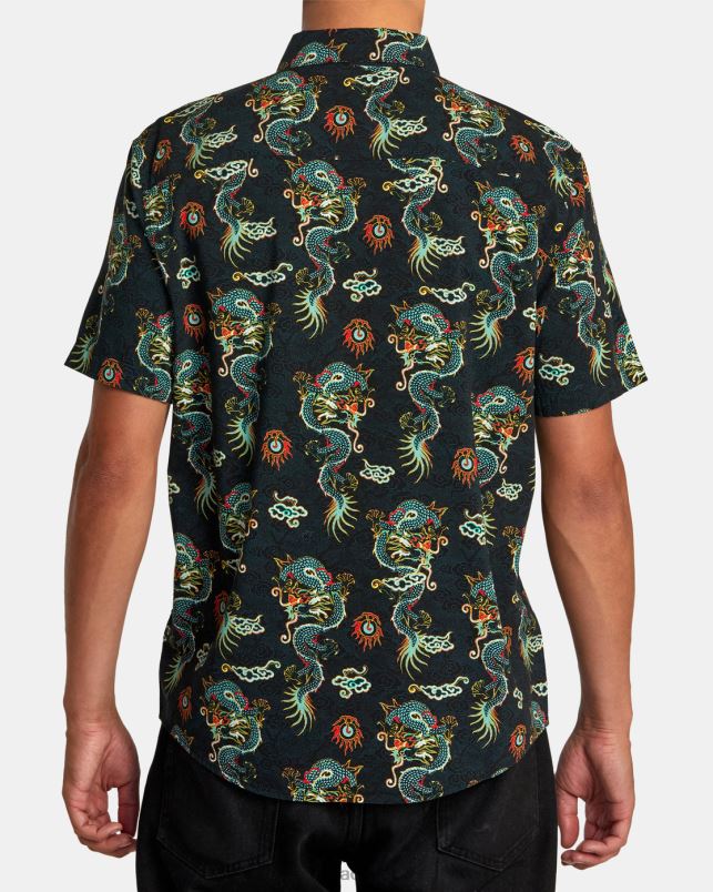 Clothing V84B88 black RVCA Men Neon Dragon Short Sleeve Shirt