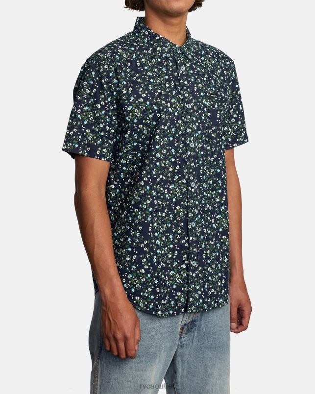 Clothing V84B917 navy marine RVCA Men That'll Do Slim Fit Short Sleeve Shirt